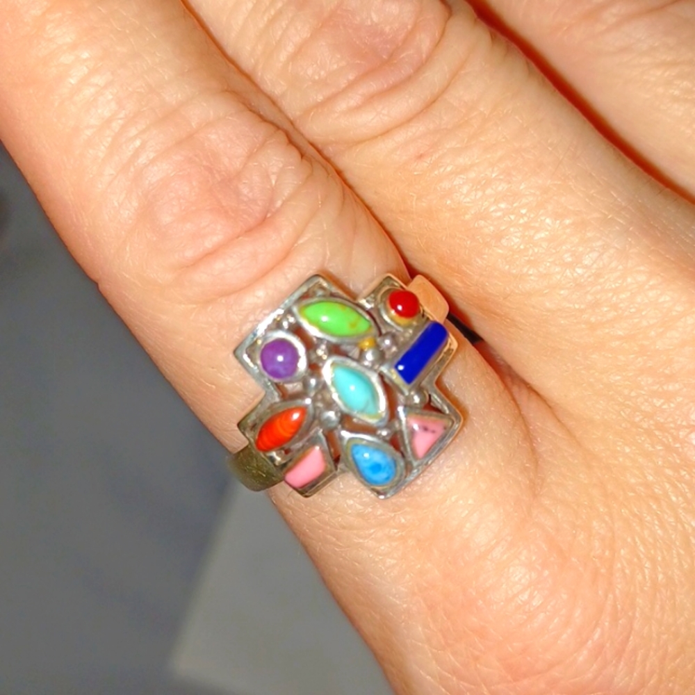 Sterling silver turquoise mix ring sz 9
